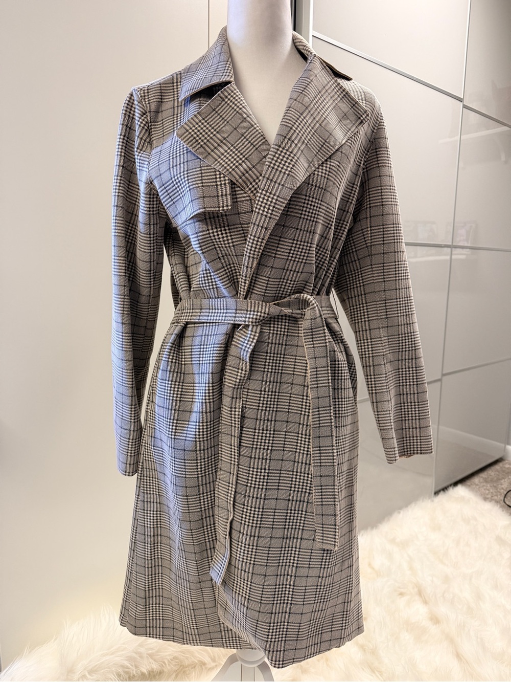 Blank Nyc Plaid Wrap Coat In Beige & Black